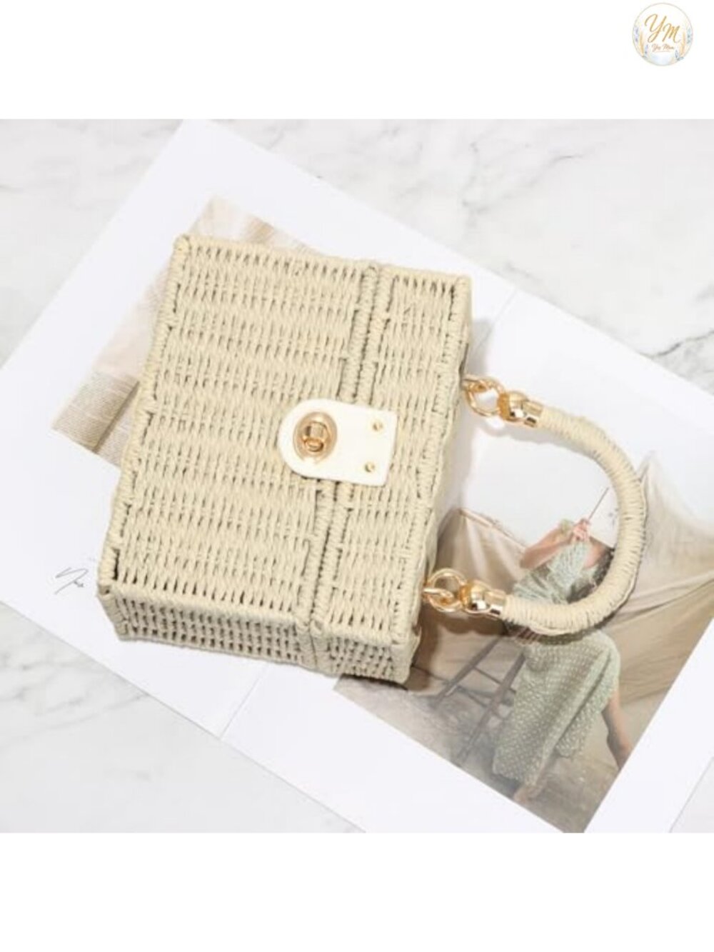 Handwoven Rattan Square Crossbody Bag Woven Straw Basket Purse Beach Tote - Picture 2 of 6